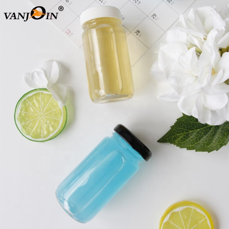 Empty 2oz 60ml Mini Shot Clear Round Pressed Drink Juice Glass Bottles With Screw Cap