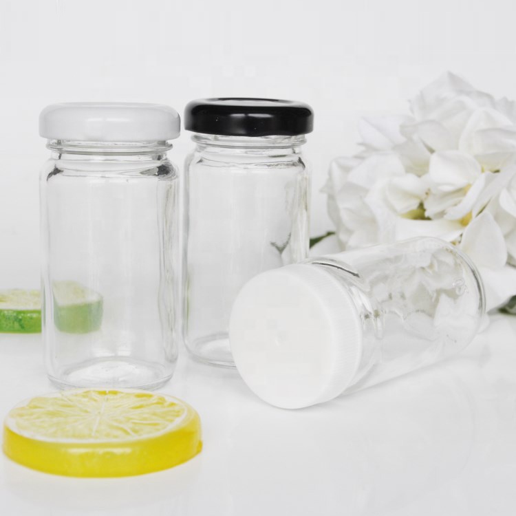 Empty 2oz 60ml Mini Shot Clear Round Pressed Drink Juice Glass Bottles With Screw Cap