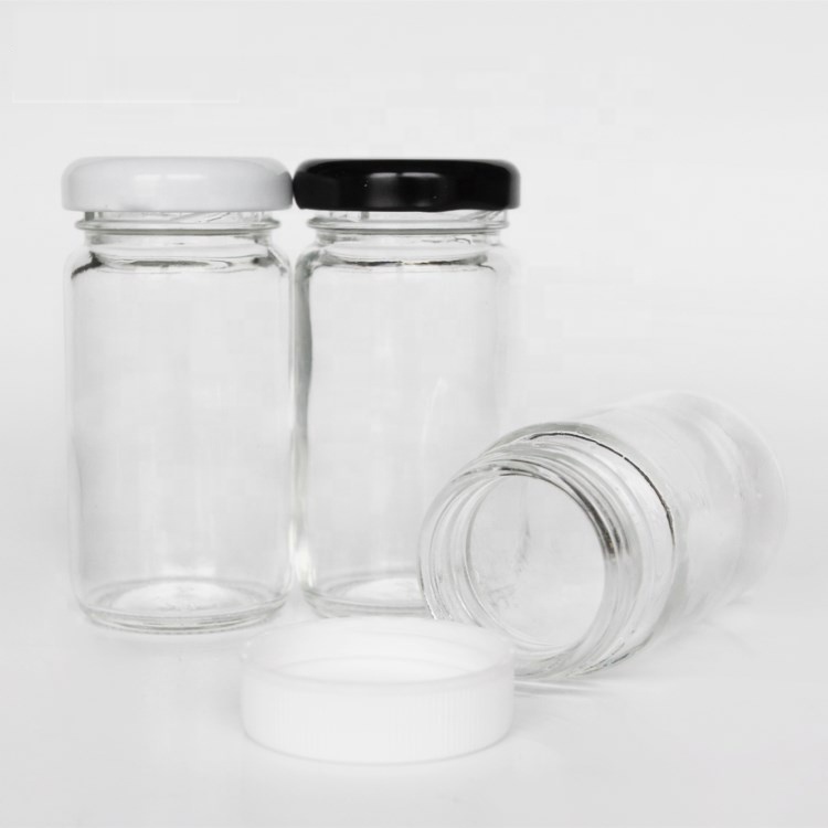 Empty 2oz 60ml Mini Shot Clear Round Pressed Drink Juice Glass Bottles With Screw Cap