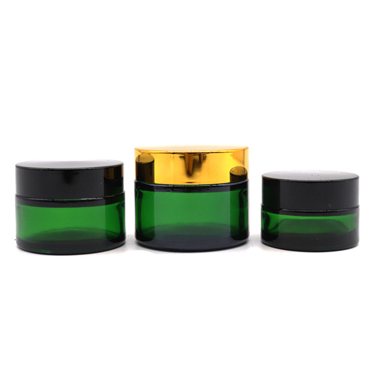 Empty 30 gram green glass jar 1oz cosmetic container for Skin care cream