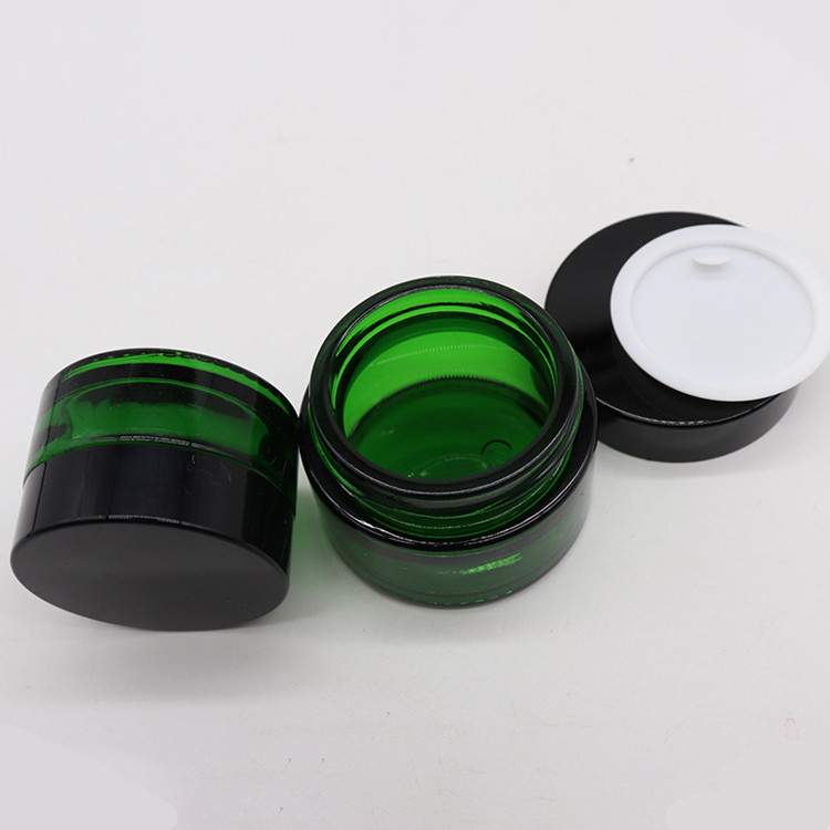 Empty 30 gram green glass jar 1oz cosmetic container for Skin care cream