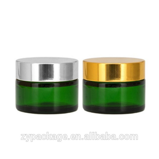 Empty 30 gram green glass jar 1oz cosmetic container for Skin care cream
