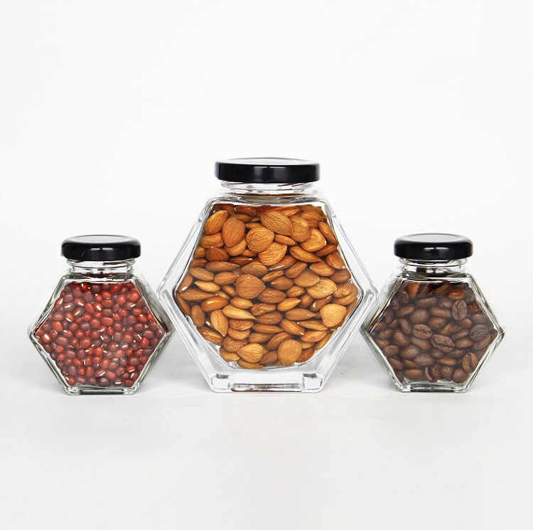 Empty  300g 500g Hexagon Glass Honey Jar With Twist Lid Canning Jars