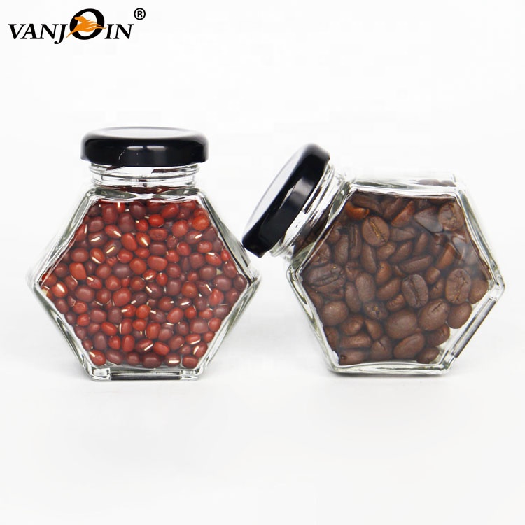 Empty 300g 500g Hexagon Glass Honey Jar With Twist Lid Canning Jars
