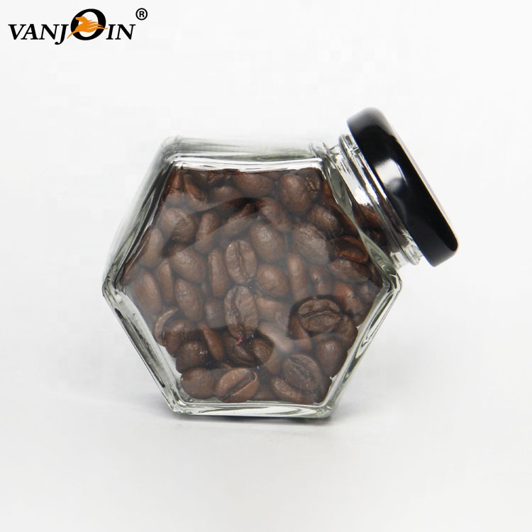 Empty 300g 500g Hexagon Glass Honey Jar With Twist Lid Canning Jars