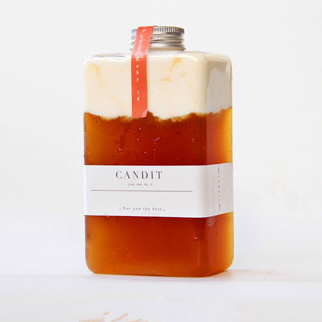 Empty 300ml 350ml 500ml square Juice Beverage Kombucha plastic Water Bottle With aluminum lid