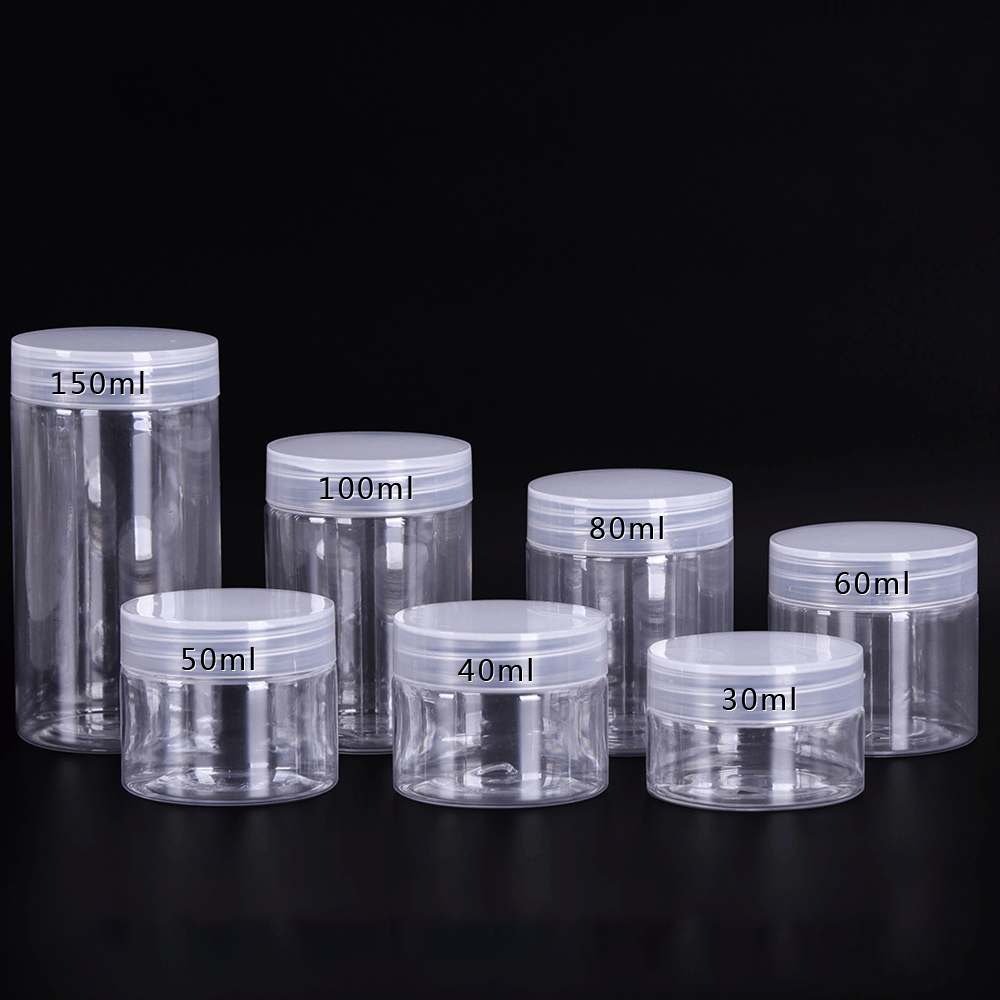 Empty 30g 40g 50g 60g 80g 120g 150g Wide Mouth Clear PET Plastic Cosmetic Jar with Custom Lid