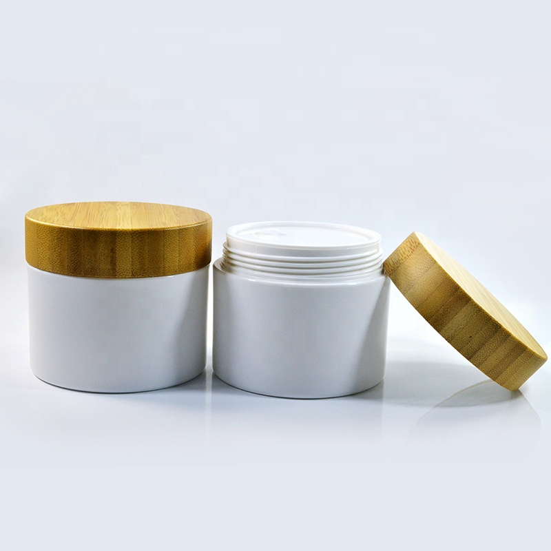 Empty 30g 50g 100g 150g 200g 250g white cosmetic plastic cream jar with bamboo lid