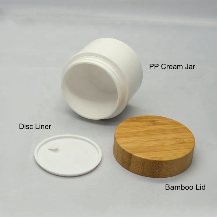 Empty 30g 50g 100g 150g 200g 250g white cosmetic plastic cream jar with bamboo lid