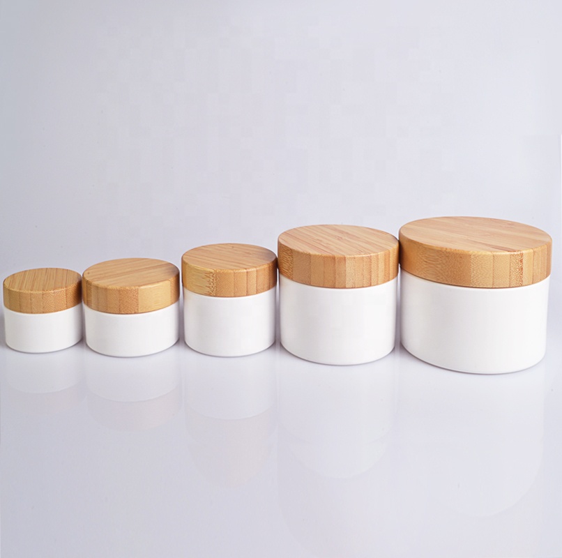 Empty 30g 50g 100g 150g 200g 250g white cosmetic plastic cream jar with bamboo lid