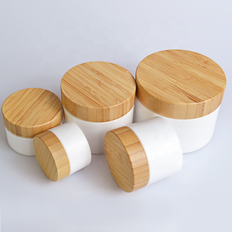 Empty 30g 50g 100g 150g 200g 250g white cosmetic plastic cream jar with bamboo lid