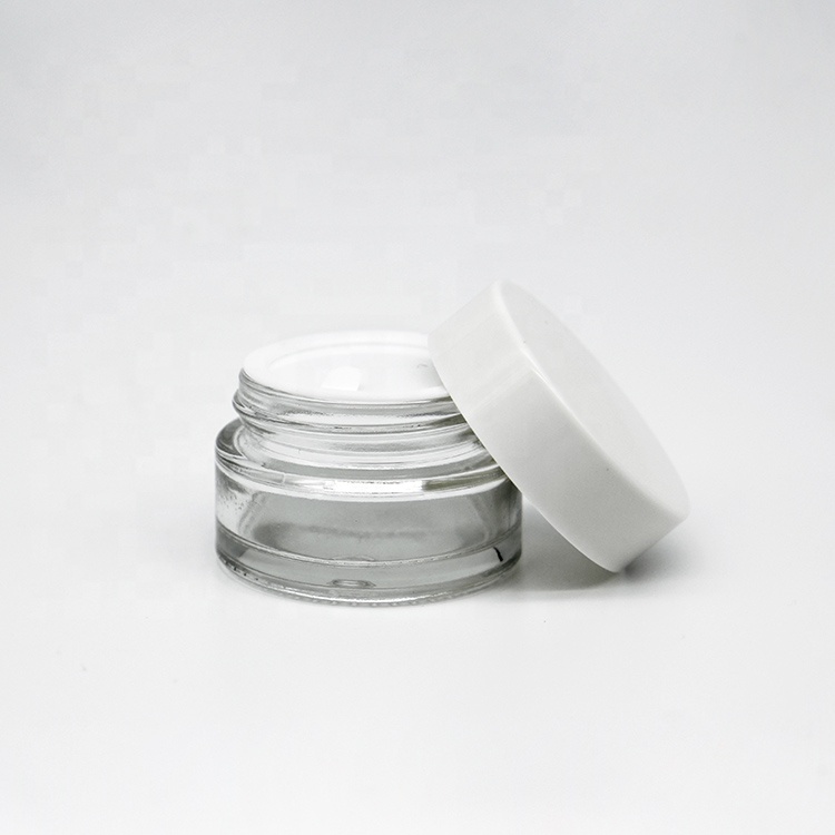 Empty 30g Clear Cosmetic Makeup Glass Jars For Creams With Plastic Cap