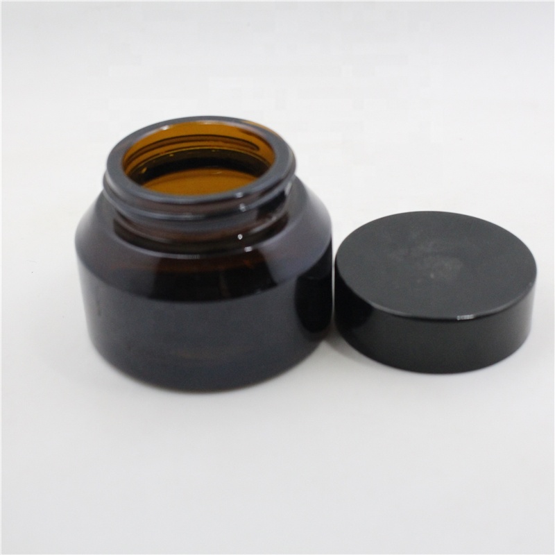 Empty 30g black frosted glass cream jar with black aluminum lid cosmetic container for skincare cream