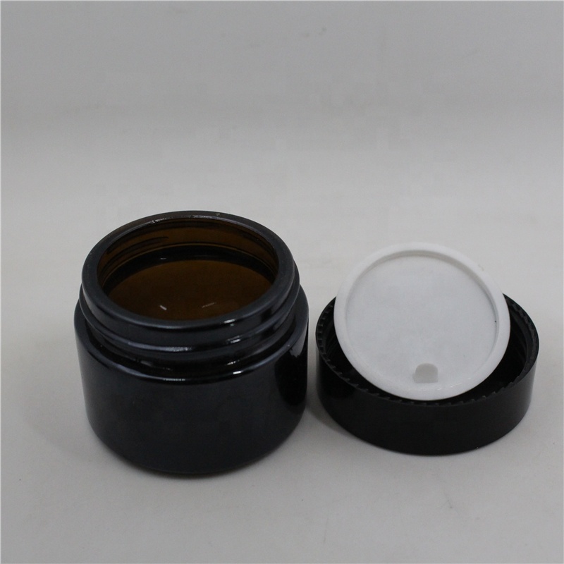 Empty 30g black frosted glass cream jar with black aluminum lid cosmetic container for skincare cream