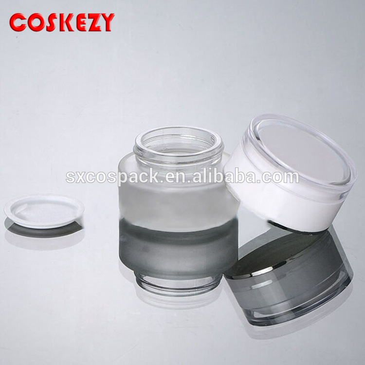 Empty 30g frosted glass jar for face cream, 1 oz cosmetic cream bottles