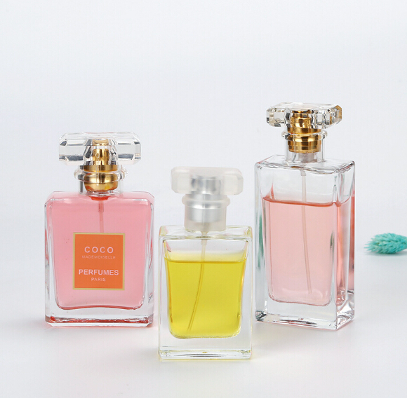 Empty 30ml 50ml 100ml Clear Flat Square Glass Perfume Bottle Crimp Parfum Spray Glass Bottles Wholesale