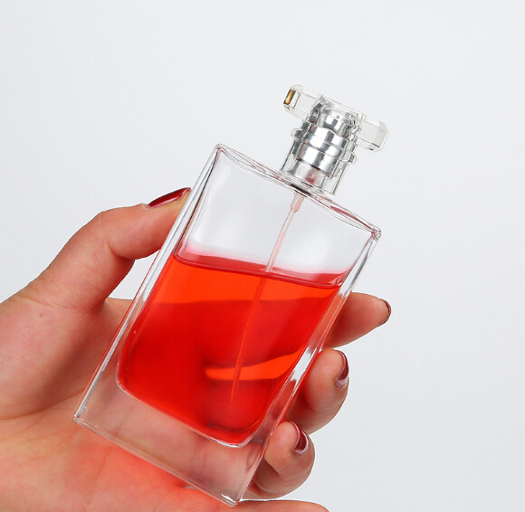 Empty 30ml 50ml 100ml Clear Flat Square Glass Perfume Bottle Crimp Parfum Spray Glass Bottles Wholesale