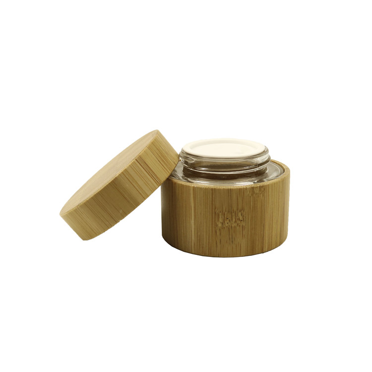Empty 30ml 50ml 100ml cosmetic bamboo wooden cream jar with glass inner for face cream