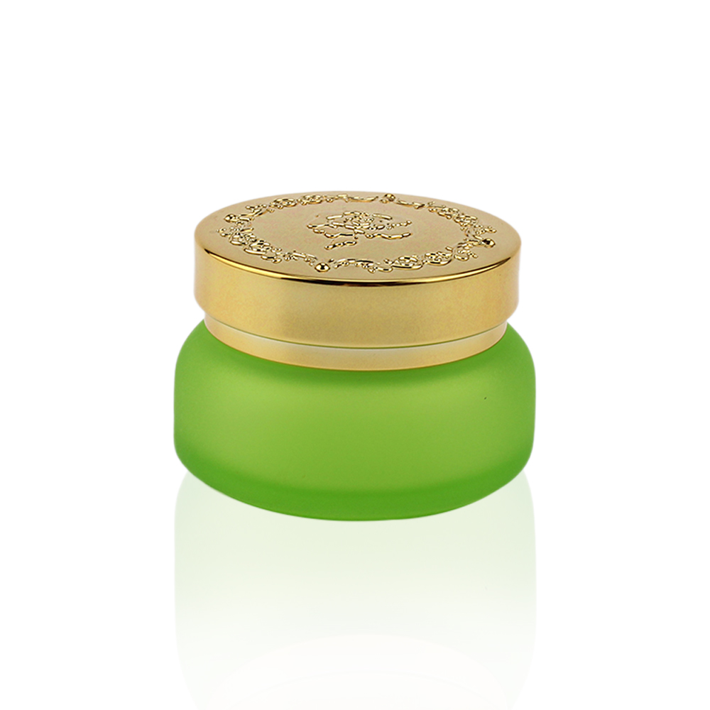 Empty 30ml  50ml gallon green clear large glass cosmetic jars with metal lid