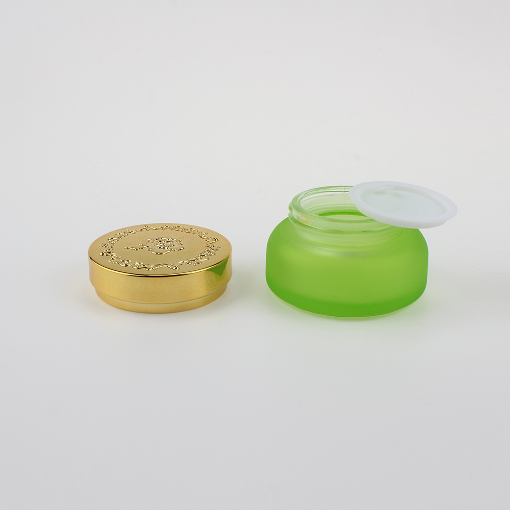 Empty 30ml 50ml gallon green clear large glass cosmetic jars with metal lid