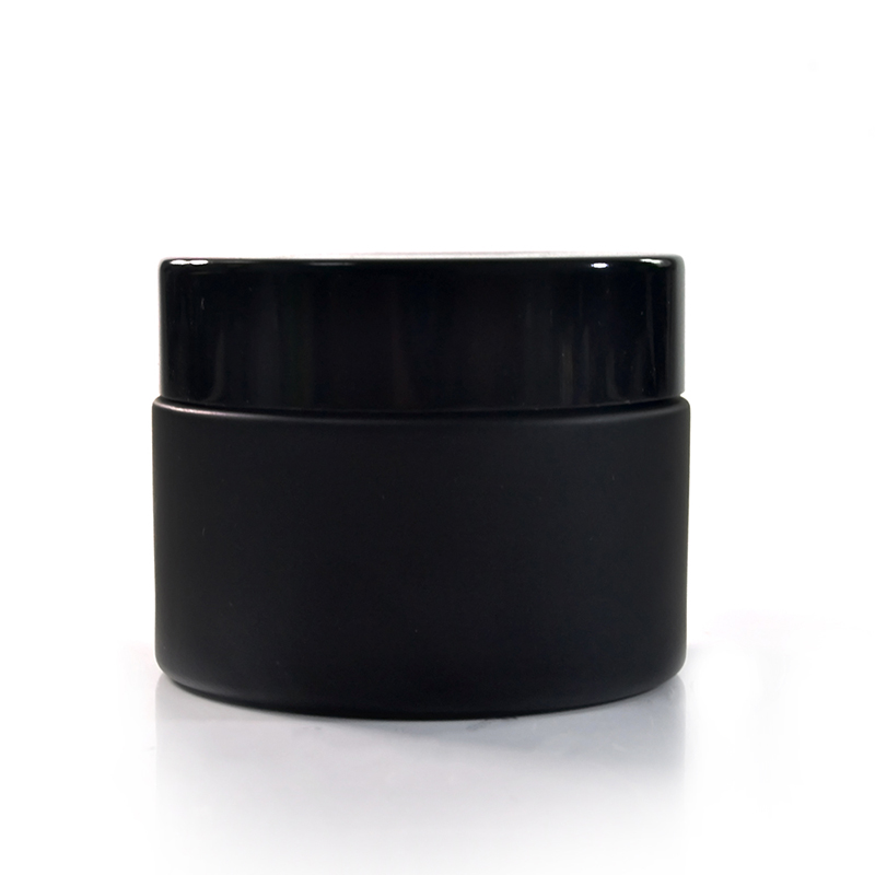Empty 30ml 50ml matte black frosted glass cosmetic cream jar with gold silver black caps