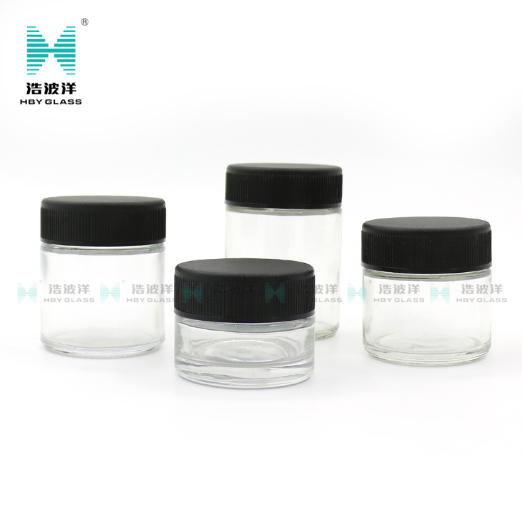 Empty 30ml 60ml 90ml face cream glass jar with black plastic lid