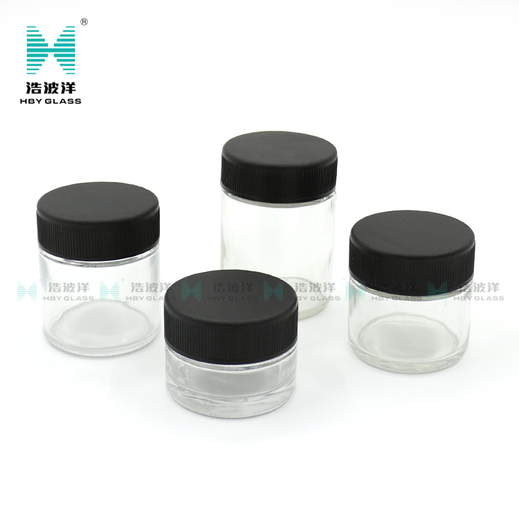 Empty 30ml 60ml 90ml face cream glass jar with black plastic lid