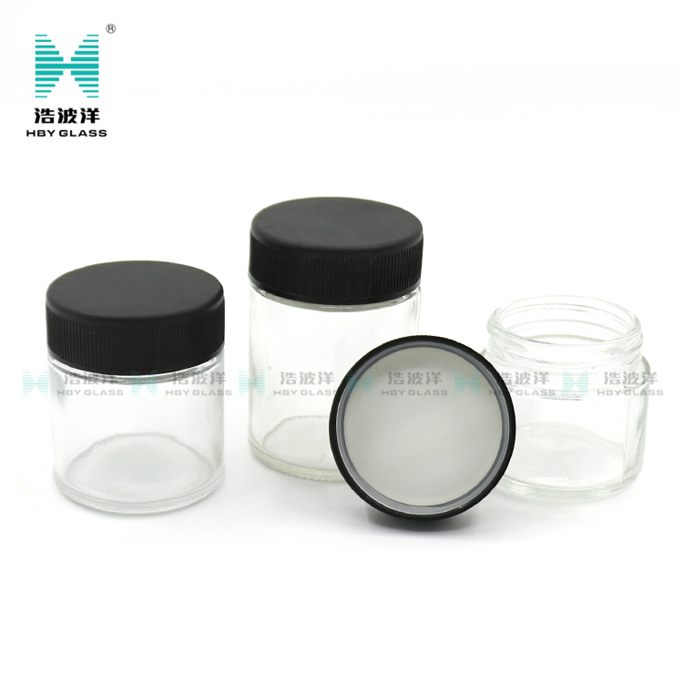 Empty 30ml 60ml 90ml face cream glass jar with black plastic lid
