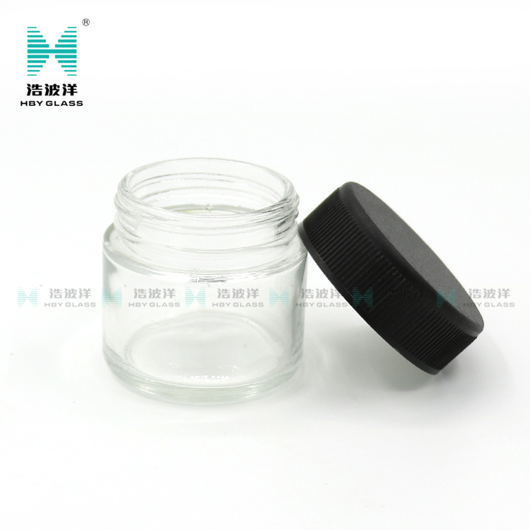 Empty 30ml 60ml 90ml face cream glass jar with black plastic lid