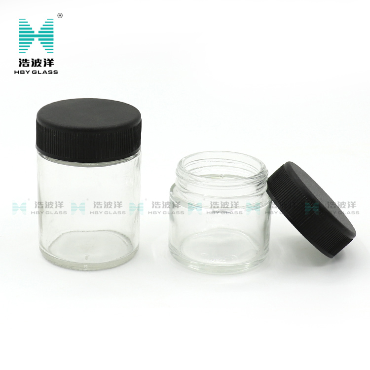 Empty 30ml 60ml 90ml face cream glass jar with black plastic lid