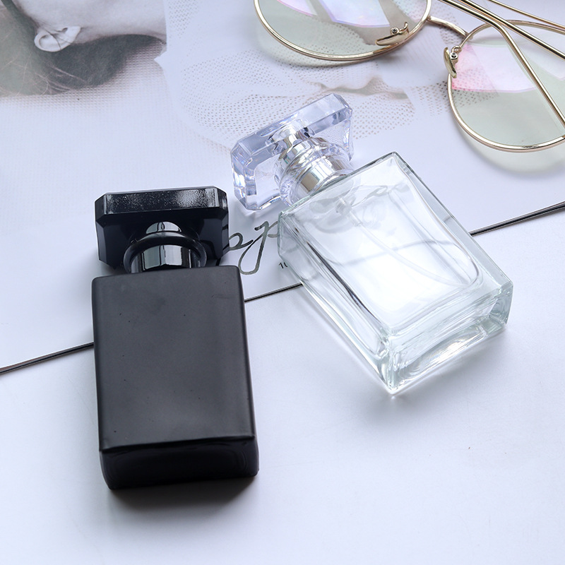 Empty 30ml Clear&Black Refillable Flat Square Cosmetic Container Spray Perfume Bottle with Aluminum Atomizers