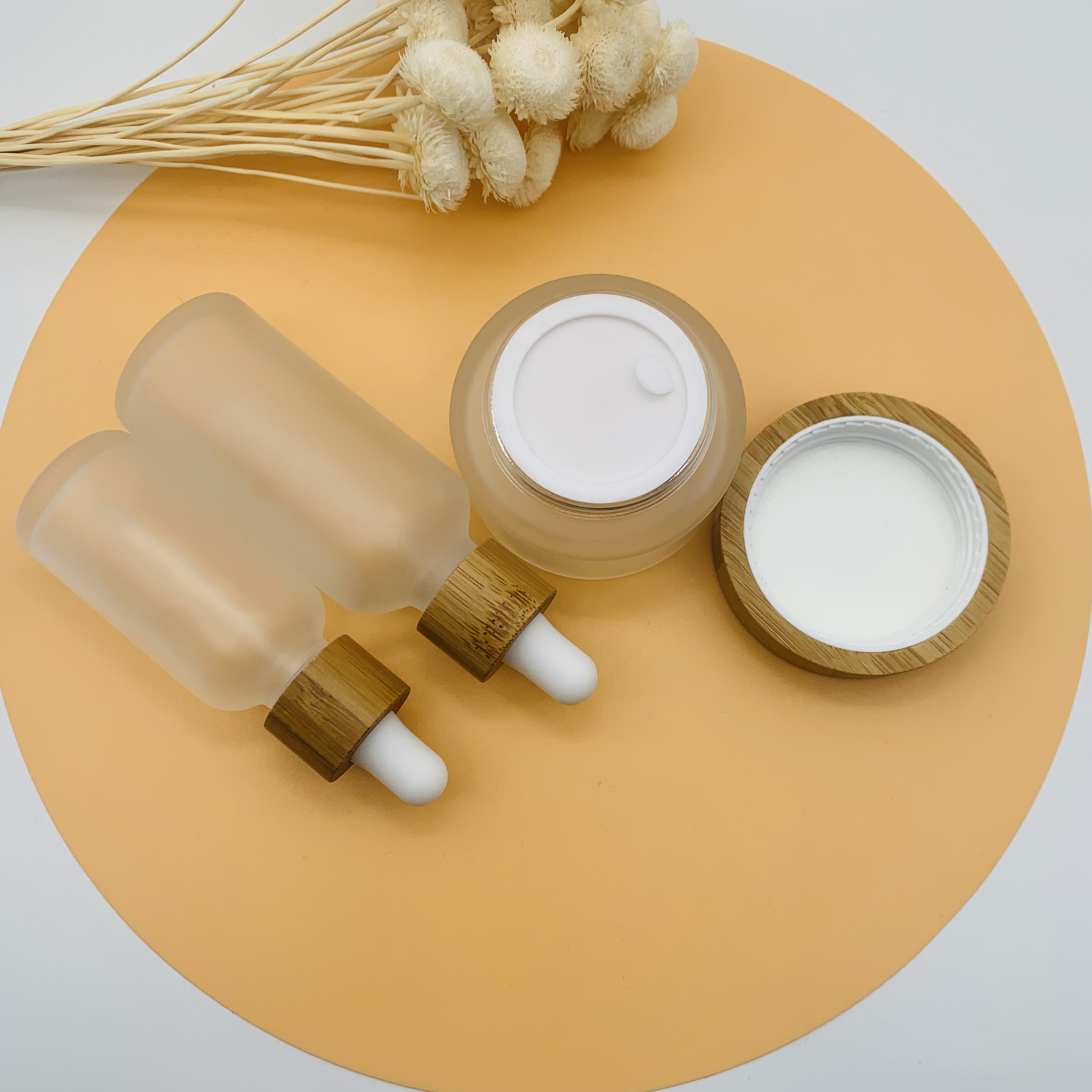 Empty 30ml Frosted Clear Glass Bamboo Dropper Bottle With Bamboo Cap