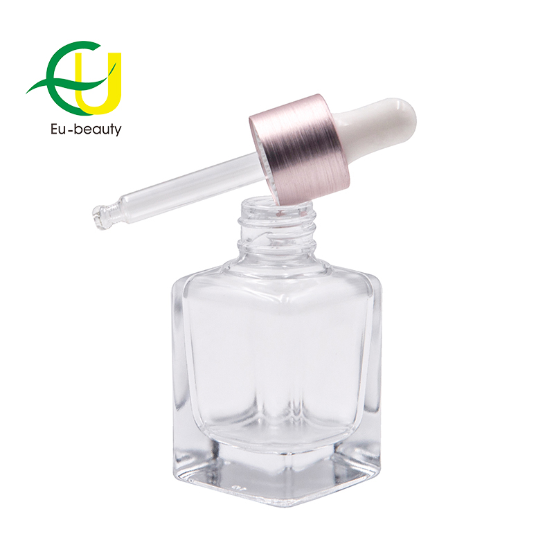 Empty 30ml Square Transparent Glass Serum Dropper Bottle