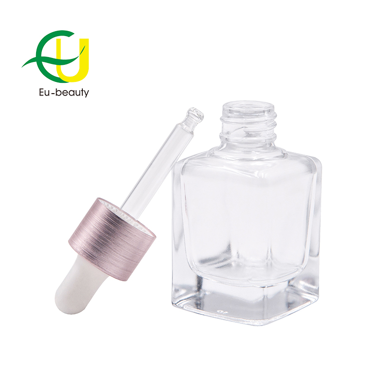 Empty 30ml Square Transparent Glass Serum Dropper Bottle
