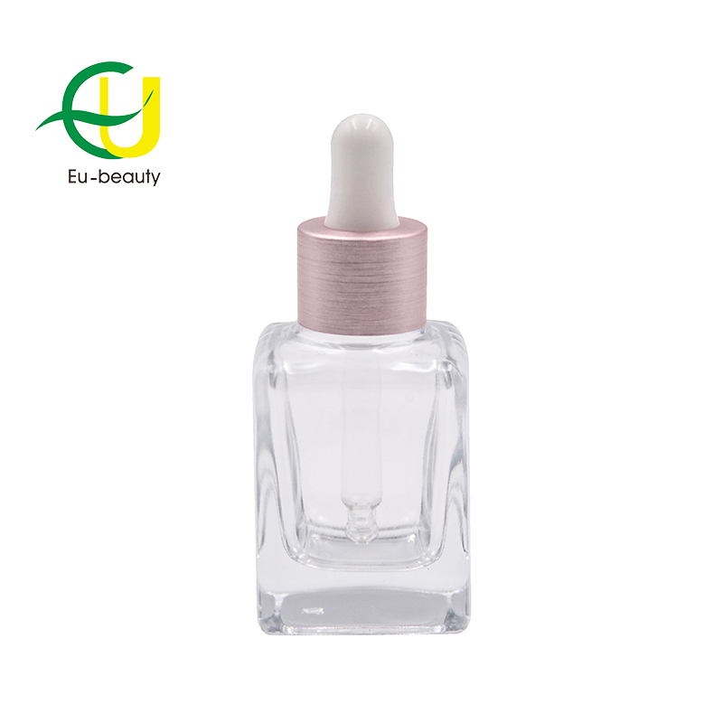 Empty 30ml Square Transparent Glass Serum Dropper Bottle