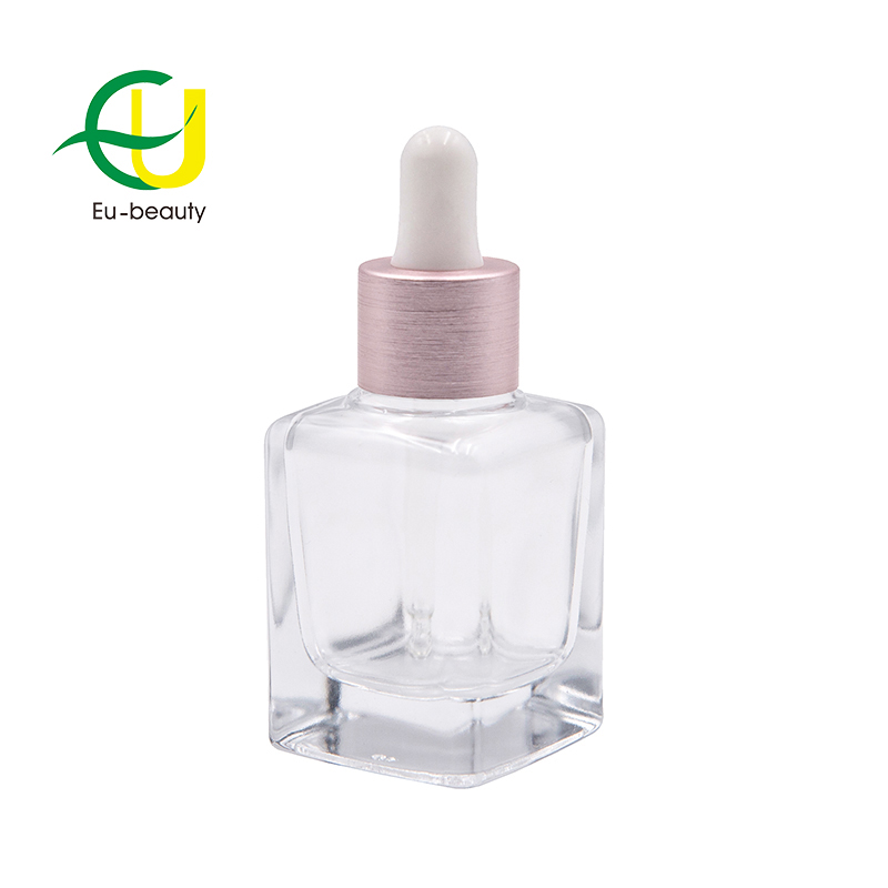 Empty 30ml Square Transparent Glass Serum Dropper Bottle