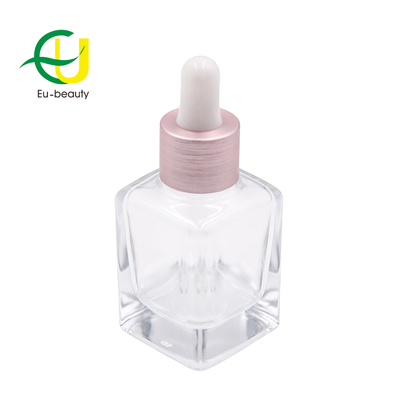 Empty 30ml Square Transparent Glass Serum Dropper Bottle