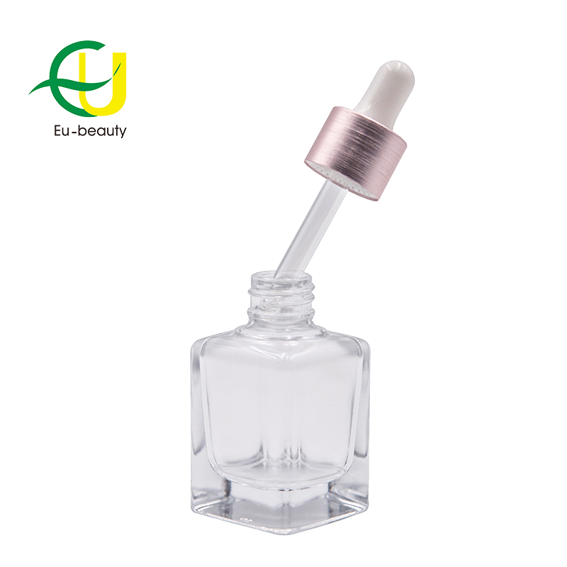 Empty 30ml Square Transparent Glass Serum Dropper Bottle
