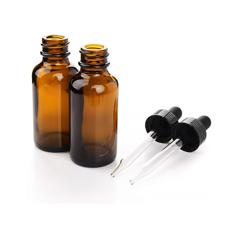 Empty 30ml amber boston round glass bottle with dropper