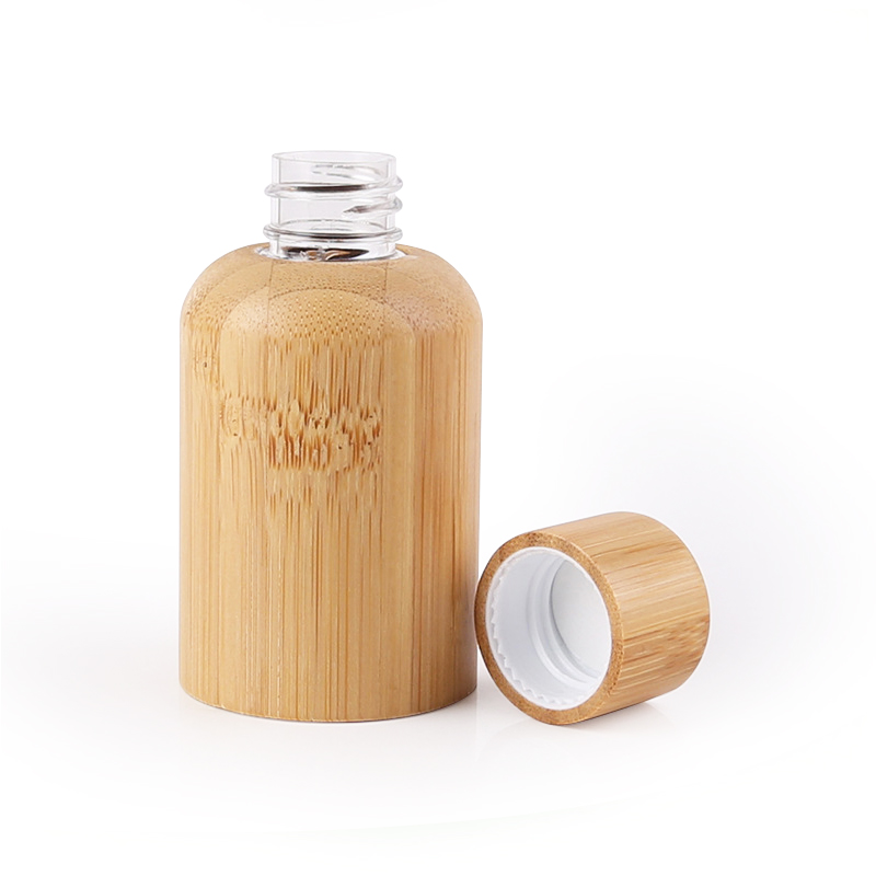 Empty 30ml amber glass bottle with dropper bamboo container