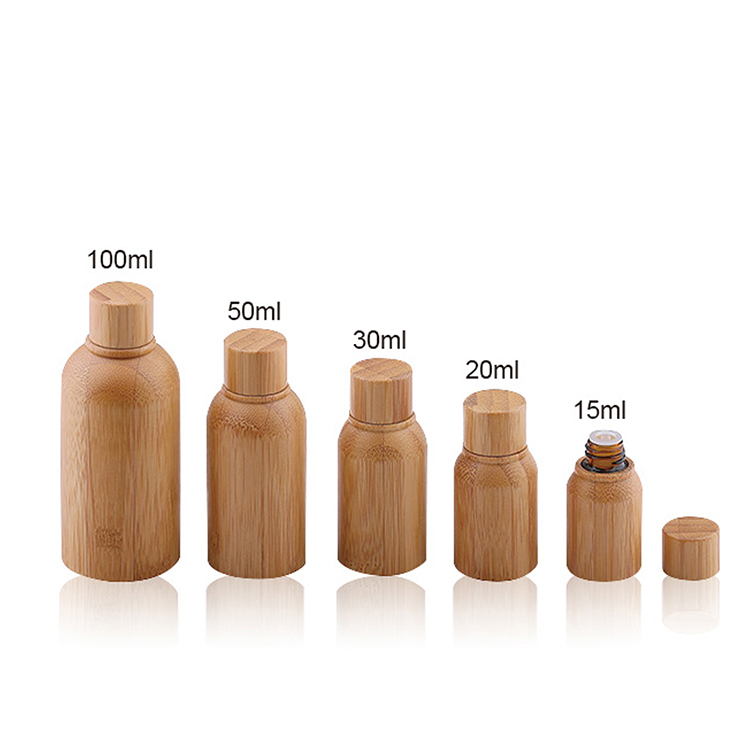 Empty 30ml amber glass bottle with dropper bamboo container