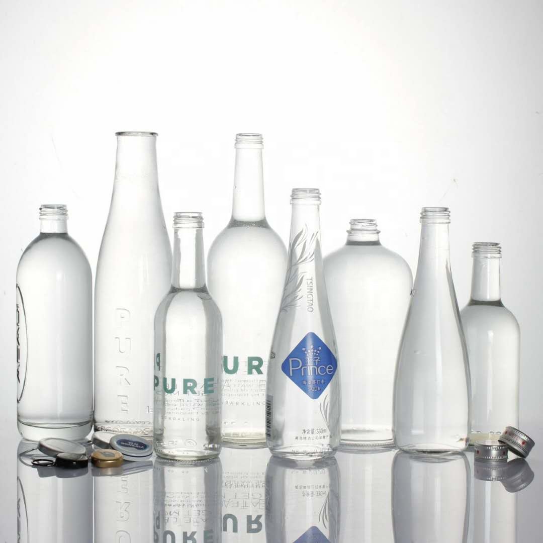 Empty 330ml 750ml 375ml 750ml flint silk screen printed mineral drinks beverage water juice glass bottle with 28mm ropp caps