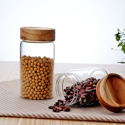 Empty 335ml 580ml 800ml storage bottles coffee 500ml Glass Jar,Airtight Canister With Acacia Wood Lid