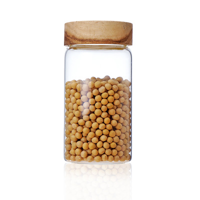 Empty 335ml 580ml 800ml storage bottles coffee 500ml Glass Jar,Airtight Canister With Acacia Wood Lid