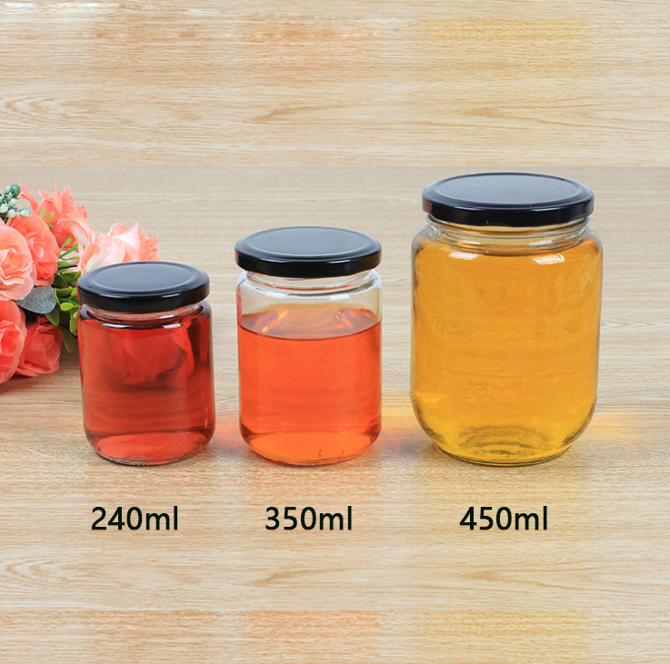 Empty 350 ml clear wide mouth container weed pickle storage glass jar with lid