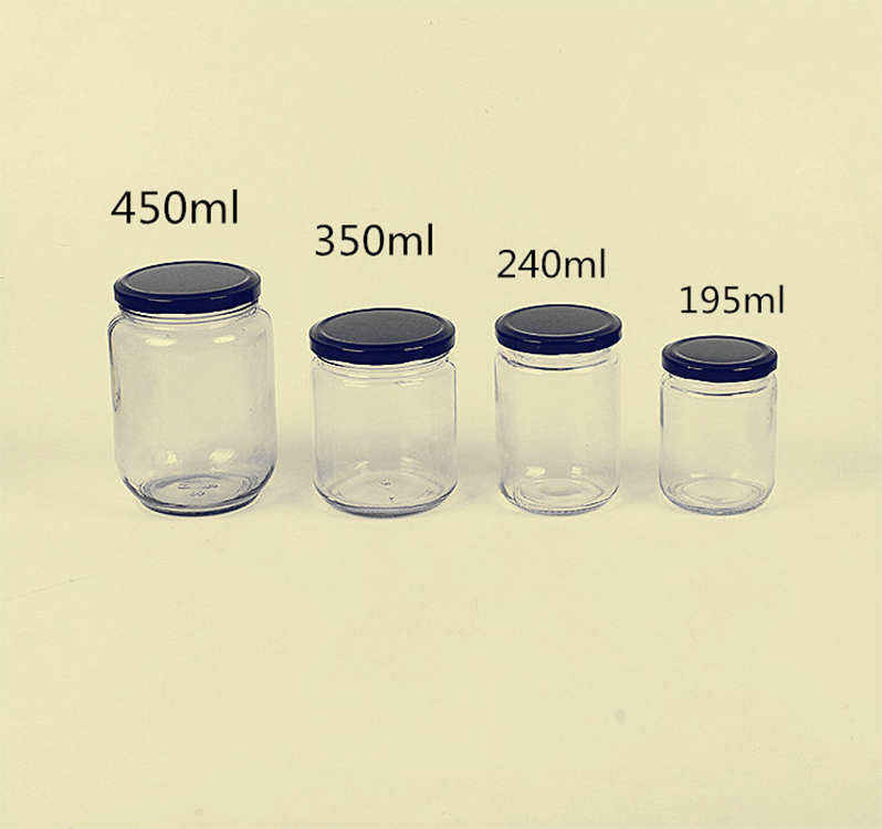 Empty 350 ml clear wide mouth container weed pickle storage glass jar with lid