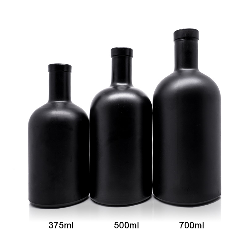 Empty 375ml 500ml 700ml matte black Short neck coarse mouth glass wine bottle for liquor wine