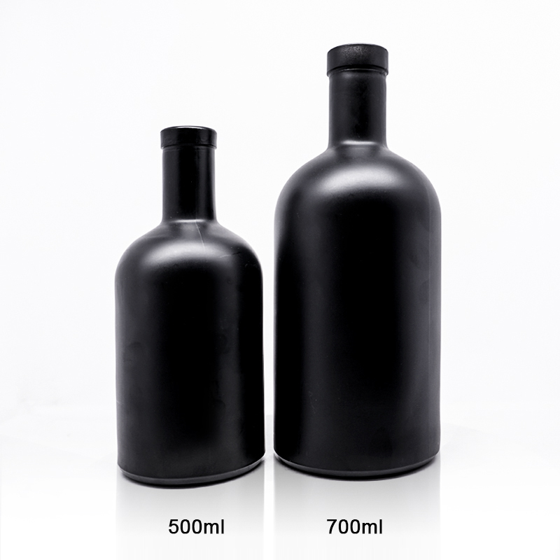 Empty 375ml 500ml 700ml matte black Short neck coarse mouth glass wine bottle for liquor wine