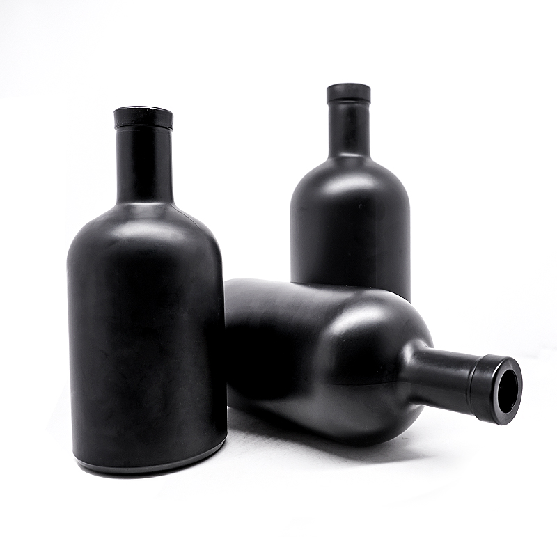 Empty 375ml 500ml 700ml matte black Short neck coarse mouth glass wine bottle for liquor wine