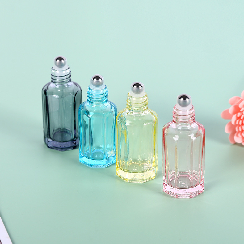 Empty 3ml 6ml 10ml 12ml Color Octagonal Roller Glass Bottles Roll on Attar Glass Bottle for Essential Oil